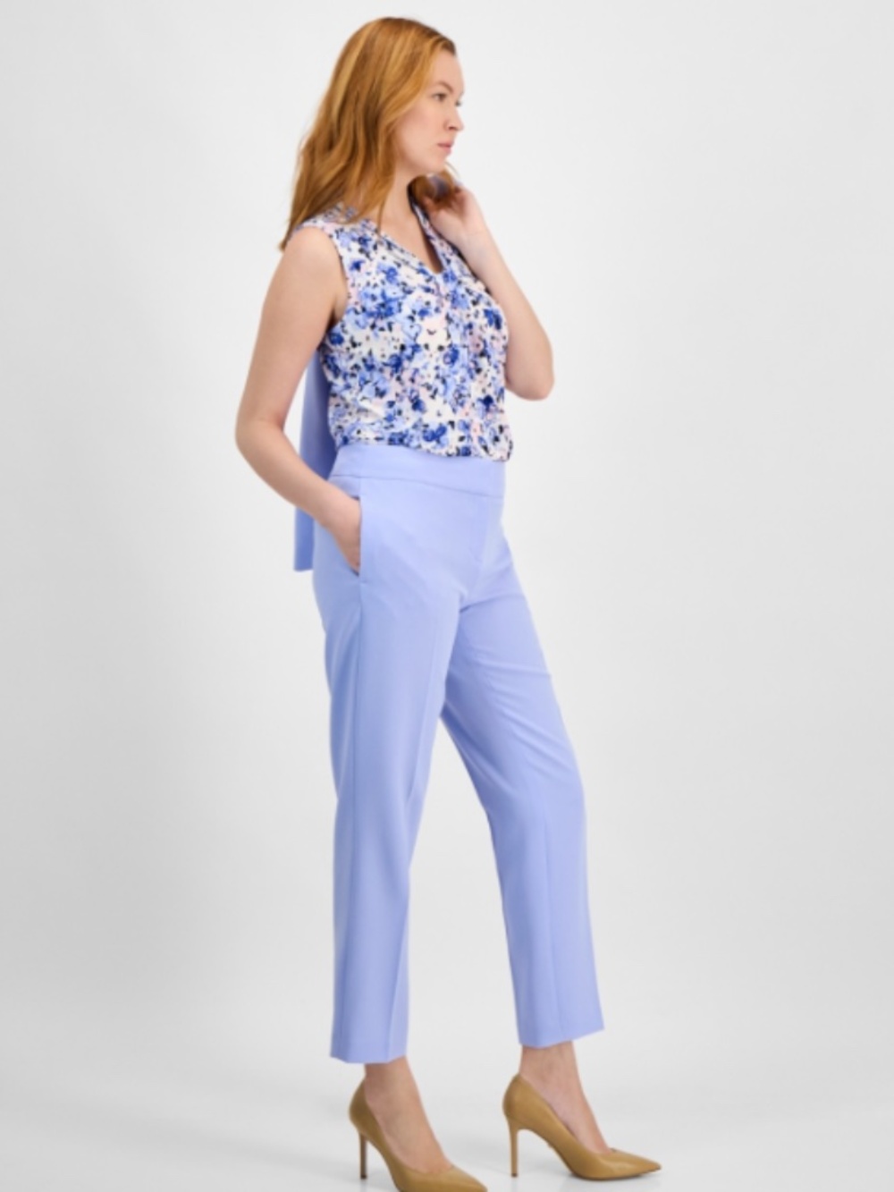 Kasper Women's Stretch-Crepe Straight-Leg Pants, California Sky  Size 12 NWT